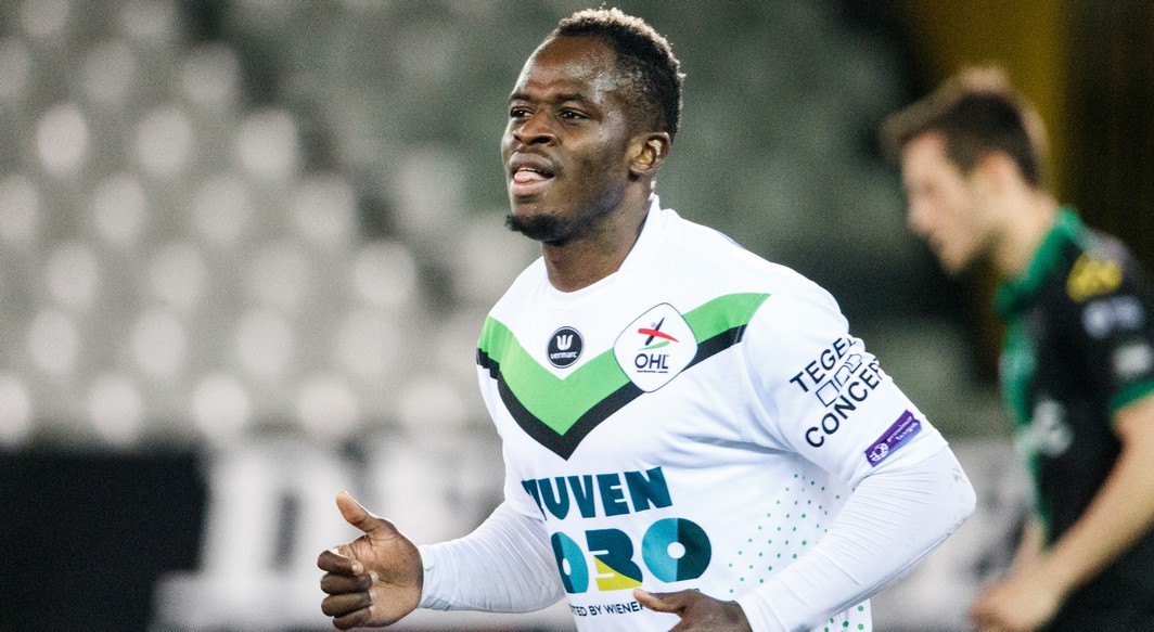 OHL's Serge Tabekou pictured during the Jupiler Pro League match between Cercle Brugge KSV and Oud-Heverlee Leuven, Friday 14 April 2017, on day 4 of the Play-off 3 of the Belgian soccer championship. BELGA PHOTO KURT DESPLENTER