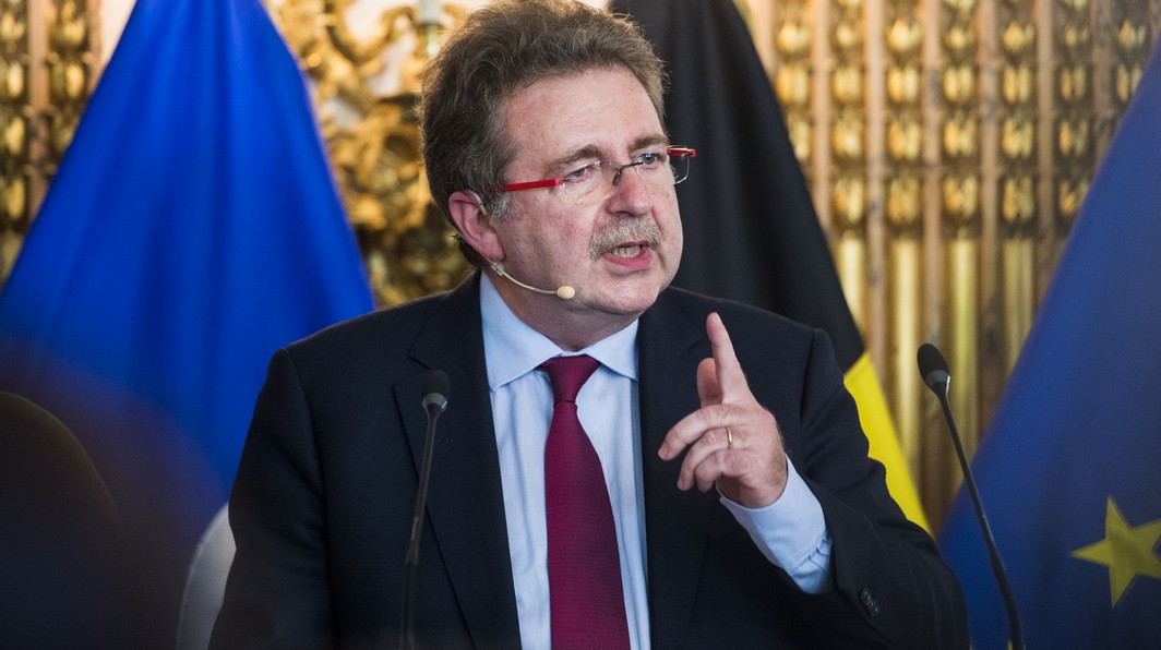 Brussels region Minister-President Rudi Vervoort delivers a speech at the official reception on the occasion of the 'Fete de l'Iris - Irisfeest', celebration day of the Brussels region, in Brussels, Saturday 06 May 2017. BELGA PHOTO LAURIE DIEFFEMBACQ