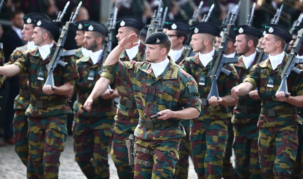 Illustration picture shows military soldiers during the military parade on the Belgian National Day, in Brussels, Friday 21 July 2017. BELGA PHOTO KURT DESPLENTER