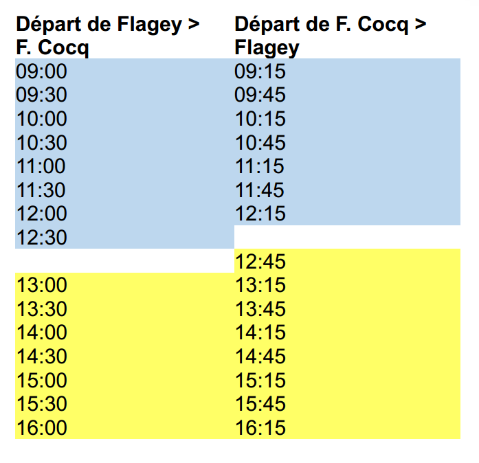 les horaires