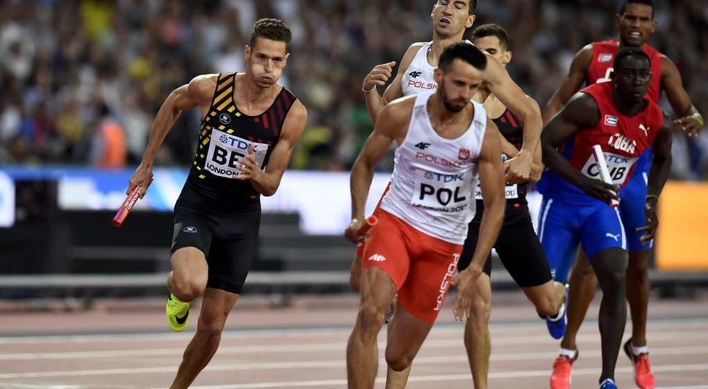 Belgian Dylan Borlee pictured in action during the final of the 4x400m relay race on the tenth and last day of the IAAF World Championships 2017 in London, United Kingdom, Sunday 13 August 2017. The Worlds are taking place from 4 to 13 August. BELGA PHOTO DIRK WAEM