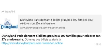 WhatsApp - Arnaque Disneyland