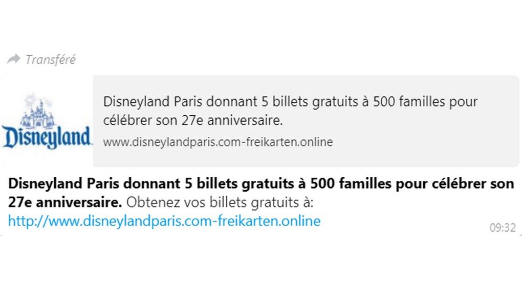 WhatsApp - Arnaque Disneyland