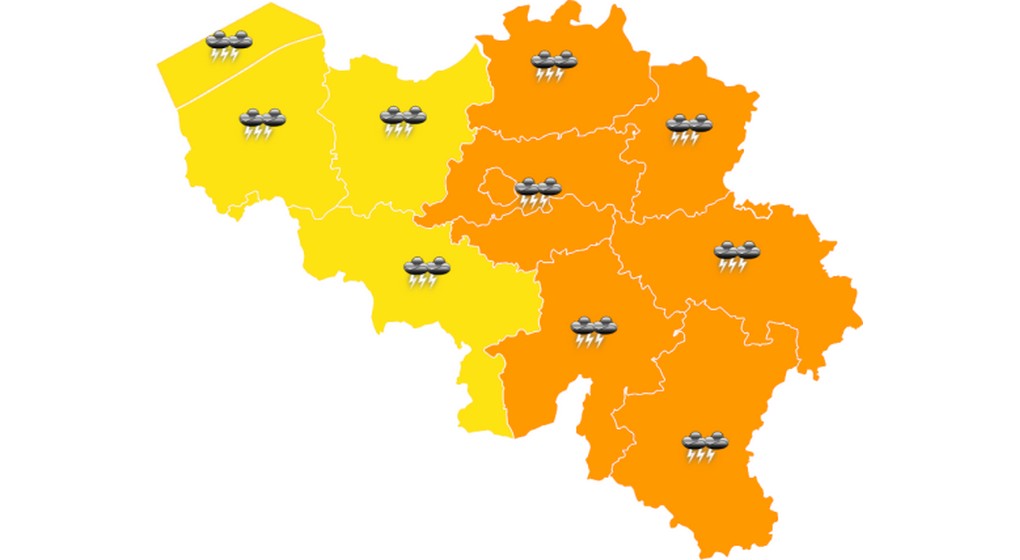 Carte Belgique - Avertissements orages IRM - 23072021