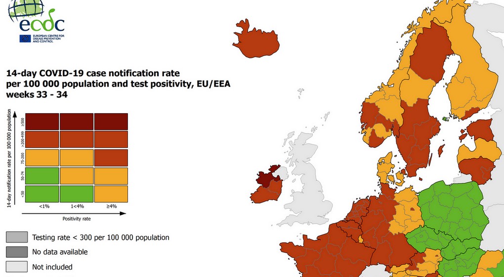 Carte ECDC Belgique et Bruxelles en rouge 02092021