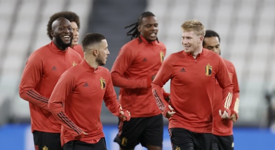 Diables rouges Entraînement Eden Hazard Kevin De Bruyne Romelu Lukaku - Belga Bruno Fahy