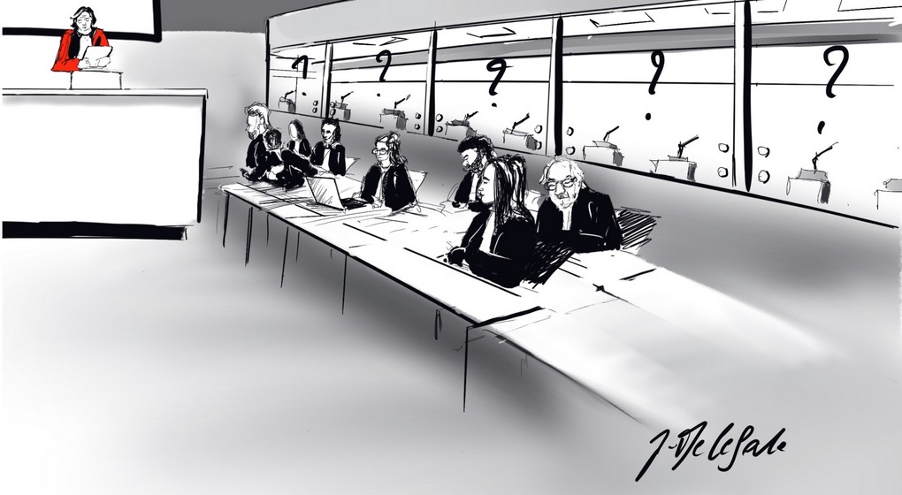 Procès des attentats de Bruxelles 22 mars 2016 - Box des accusés vide - Belga Jonathan De Cesare