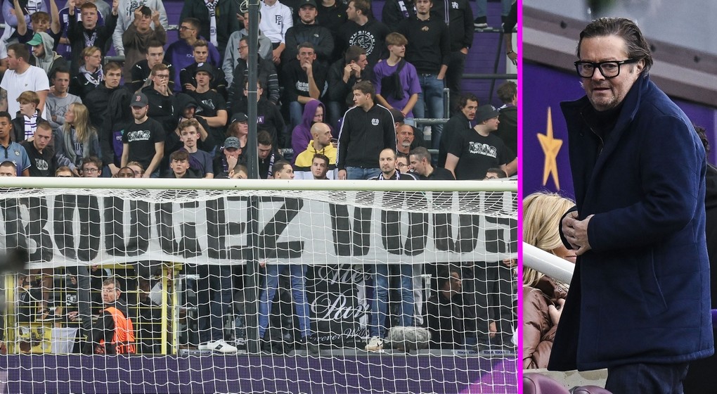 Montage Supporters RSC Anderlecht Marc Coucke - Belga Tom Goyvaerts et Bruno Fahy