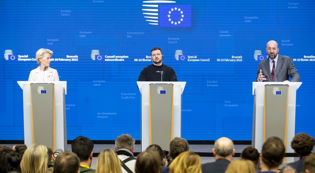 Conférence de presse Conseil européen Ursula Von der Leyen Charles Michel Volodymyr Zelensky - Belga Nicolas Maeterlinck