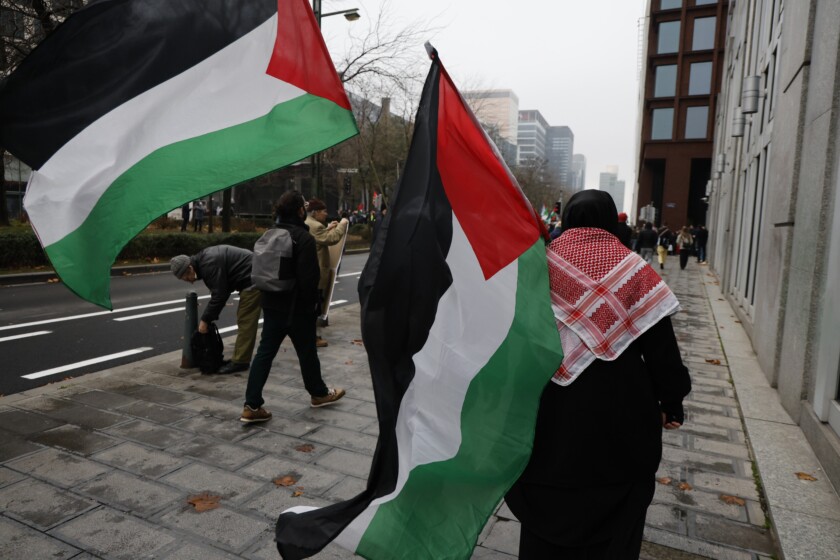A national demonstration '#FreePalestina' in solidarity with the Palestinian people, Sunday 16 November 2025, in Brussels. Protesters consider the march necessary to 'maintain pressure on Israel' and demand an end to the alleged complicity of European member states, institutions, and companies.
BELGA PHOTO NICOLAS MAETERLINCK